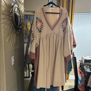 Easel Cream Embroidered V-Neck Tunic